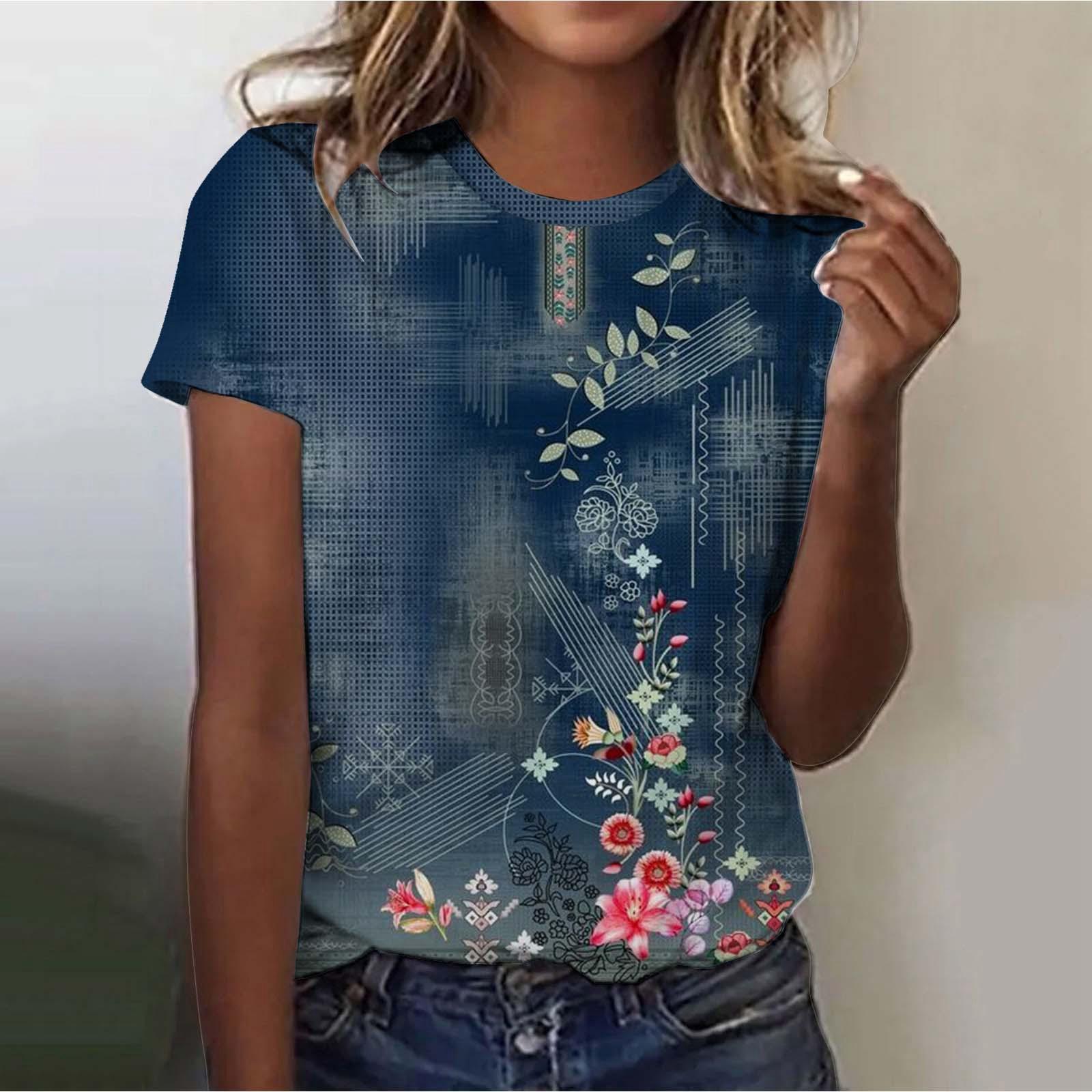 

Летний топ с круглым вырезом и 3D-принтом, модные повседневные женские футболки с короткими рукавами S