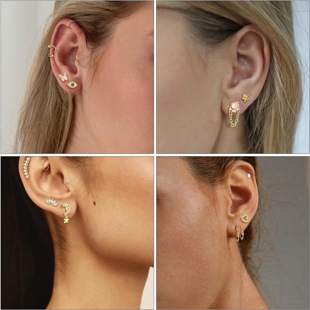 Drperfect 1pc Stainless Steel 16G Cartilage Earrings Stud Hypollergenic Stainless Steel Stud Earrings Butterfly Heart Piercing