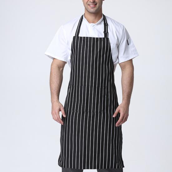 Waterproof Cleaning Bib Apron Stripe Design Adjustable Polyester Cotten Apron with Tool Pockets for Men Women Oil Stain Resistant Chef Apron