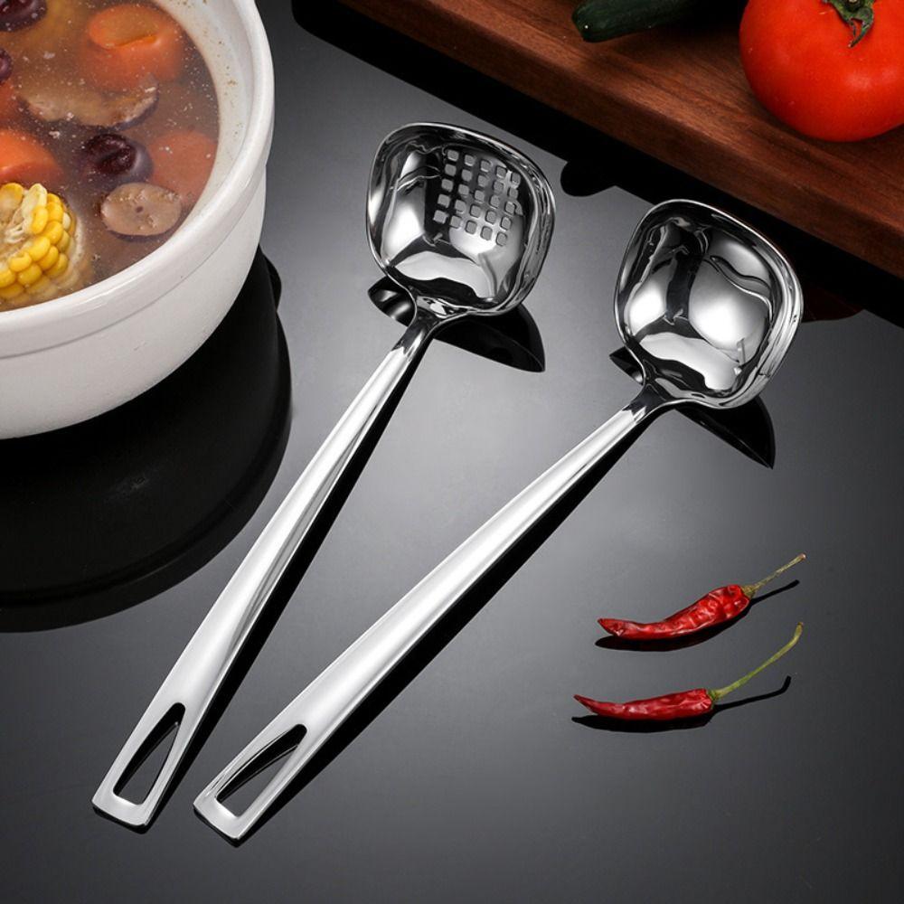 Non-Slip Hot Pot Spoon Square Long Handle Colander Kitchen Tool Soup Ladle  Hot Pot Gravy