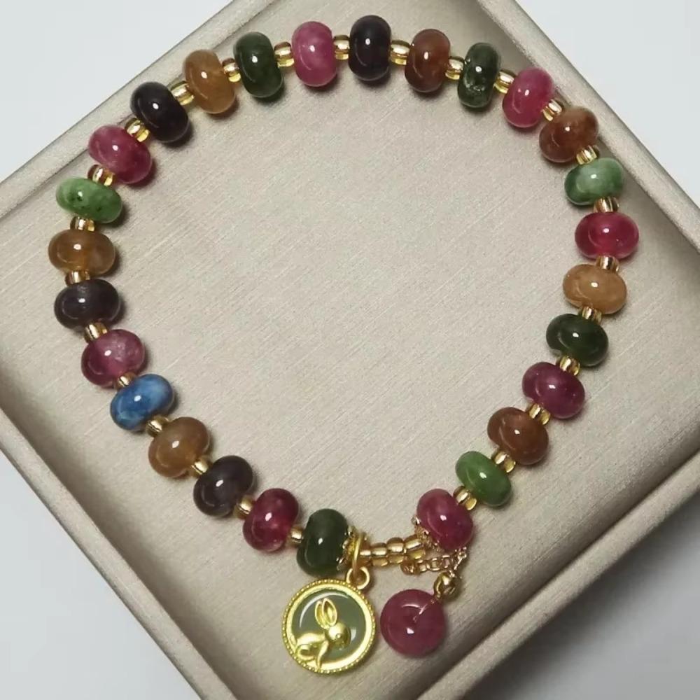 Vintage Stone Beads Bracelet Colorful Beaded Hand Bangle Exquisite Bead String Bracelet Women