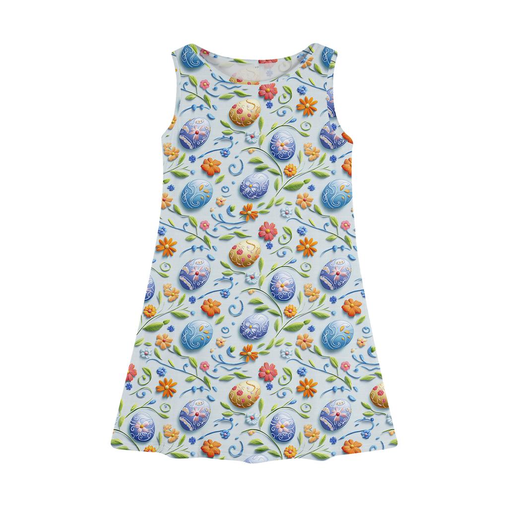 Dívčí letní šaty bez rukávů potištěné barevné ležérní šaty