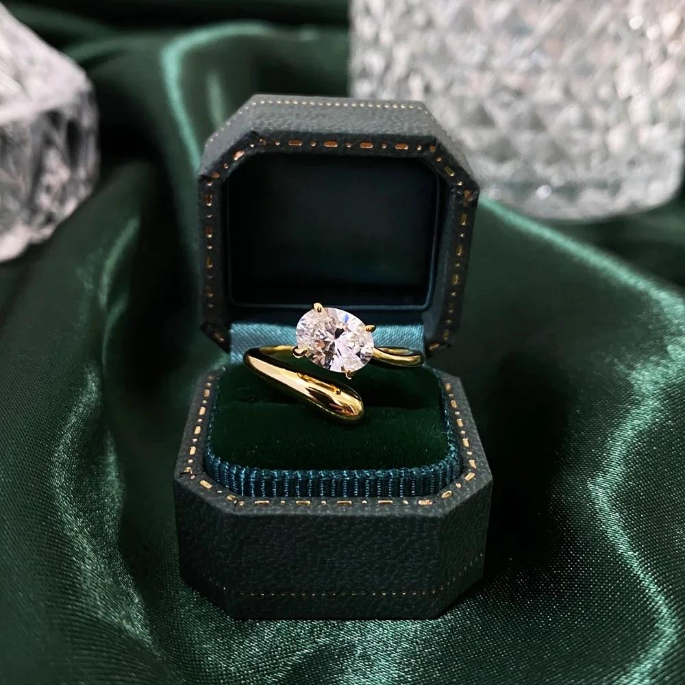 Anéis de Moissanite Exquisitos - Banhados para Mulheres Torcido Ajustável Alta Qualidade Aliança de Casamento Joias Finas Presentes