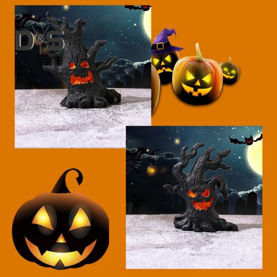 1/4Pcs Halloween Spooky Tree Figurine Ghost Tree Stump Resin Statue Sculpture Indoor Outdoor Garden Desktop Decoration Ornament