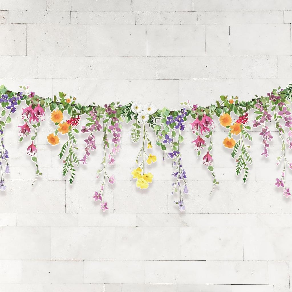 Cheerland Flower Banner Wildflower Garland for Enchanted Garden Party Floral Woodland Theme Picnic Girls Birthday Tea Party Garden Wedding Onederland