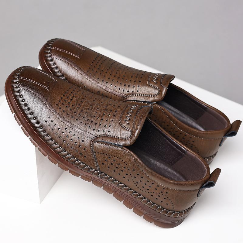Leather men's soft sole non-slip business casual foot cover hole shoes leather shoes men's breathable and comfortable