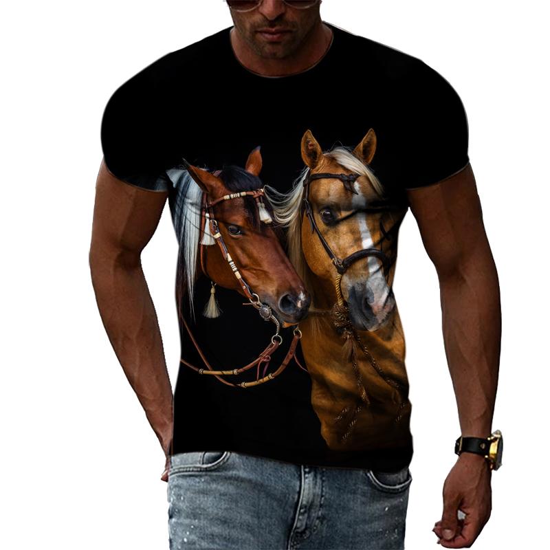 Summer Trendly Men Taste Cool Style Horse Graphic T Shirts Fashion Casual Personality Hip Hop Harajuku Print Streetwear T-shirt