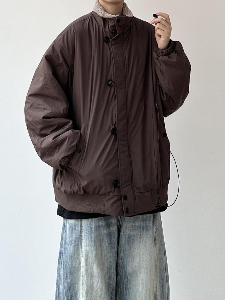 Herren Japanische Retro Lammwolle Warme Baumwolljacke - Winter Lockerer Schnitt, Samt Verdickt, Stehkragen Oberbekleidung