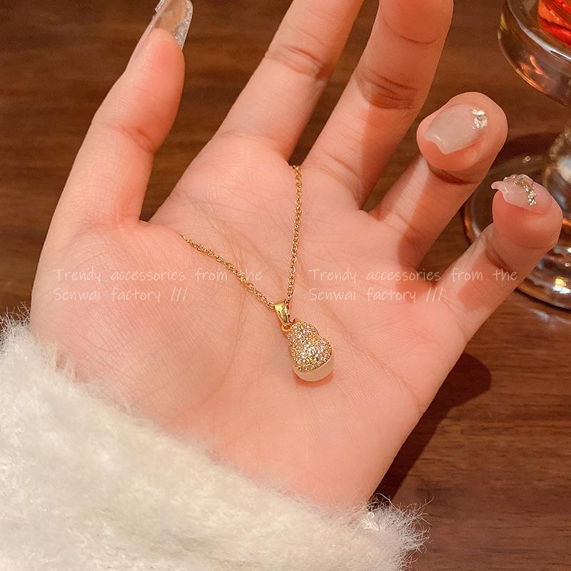 Micro-inlaid zircon double-sided gourd necklace women s design collarbone chain 2025 accessories