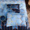 Blue Duvet Cover Collection  3Pcs Geometric Luxury Comforter Cover Blue Honeycomb Diamond Bedding Gilt Gold Bedding Collection With Zipper