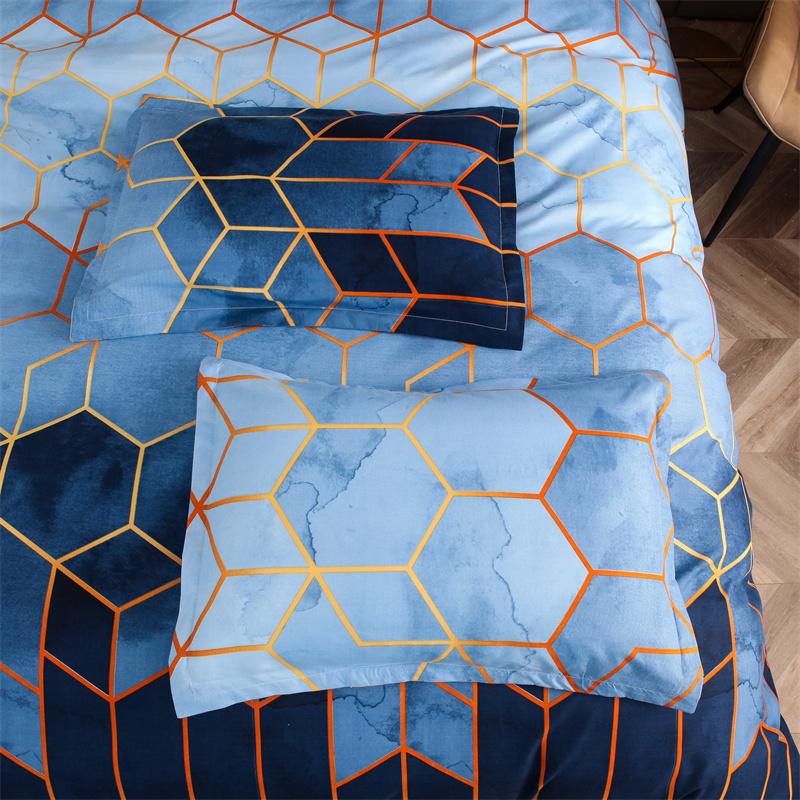 Blue Duvet Cover Collection  3Pcs Geometric Luxury Comforter Cover Blue Honeycomb Diamond Bedding Gilt Gold Bedding Collection With Zipper