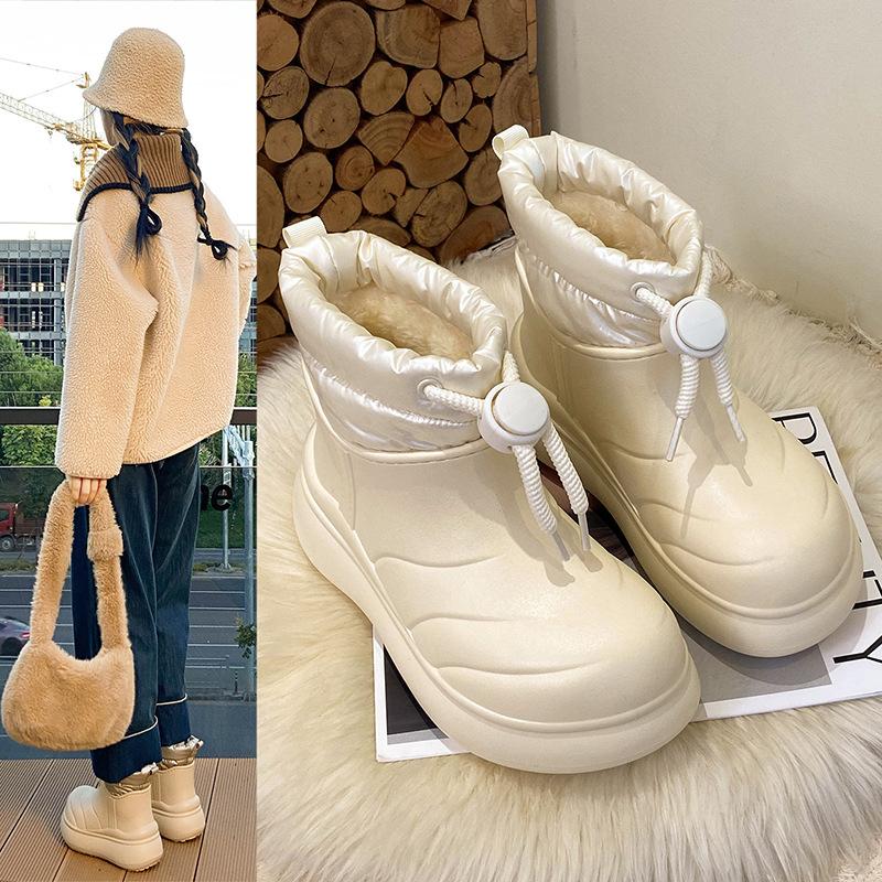 Bottes de Neige Fourrées Chaudes d'Hiver à Semelle Souple Grande Taille pour Femmes Imperméables Antidérapantes Bottines à Cheville Doublées Rembourrées Bottes en Coton Imperméables pour Sports d'Extérieur