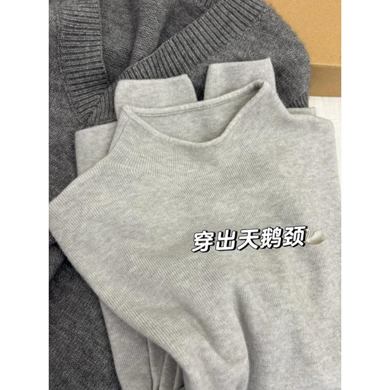 Milk blue stacked semi-turtleneck knitted sweater autumn and winter long-sleeved inner sweater temperament versatile bottoming top women
