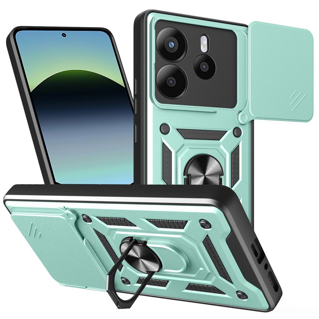 For Xiaomi Redmi Note 14 4G (164.84mm) Case with Slide Camera Lid PC+TPU Kickstand Phone Cover
