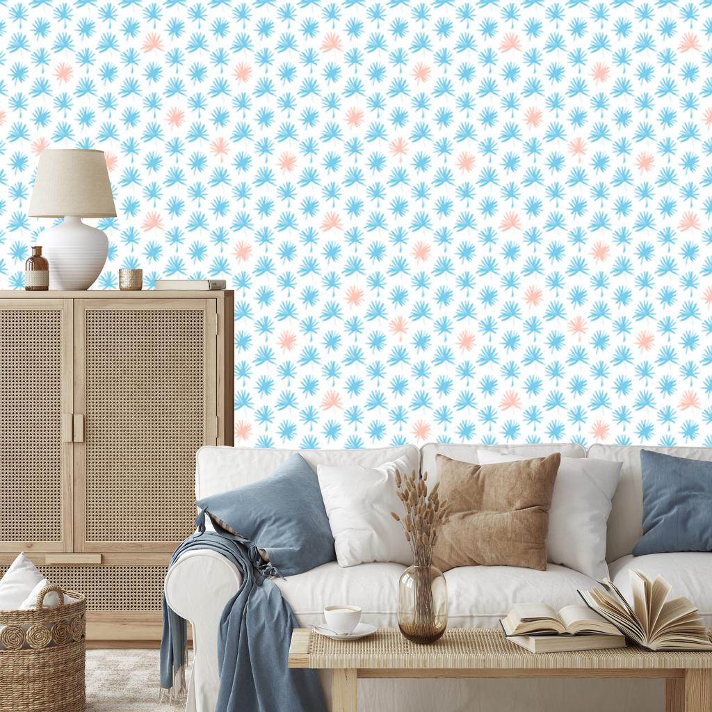 Palm Leaves Wallpaper White and Celadon for Living Room and Bedroom 50x1000