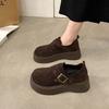 Fashion Women's Fashion Thick Sole Single Shoes Spring New Round Head Suede Metal Buckle Anti-slip Wear-resistant Flat Shoes