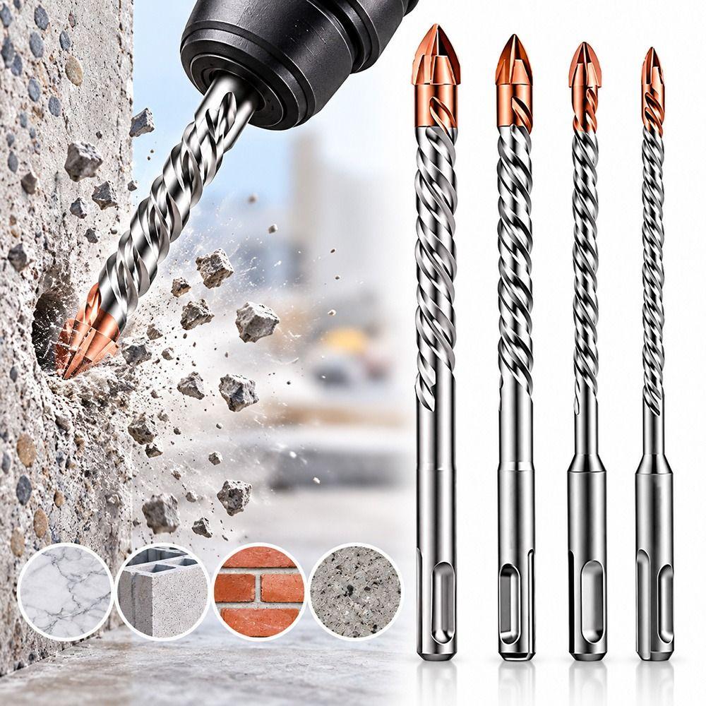 Slotted Round Shank Rotary Hammer Drill Bit Spiral Flutes Concrete Drill Bit Concrete Drilling