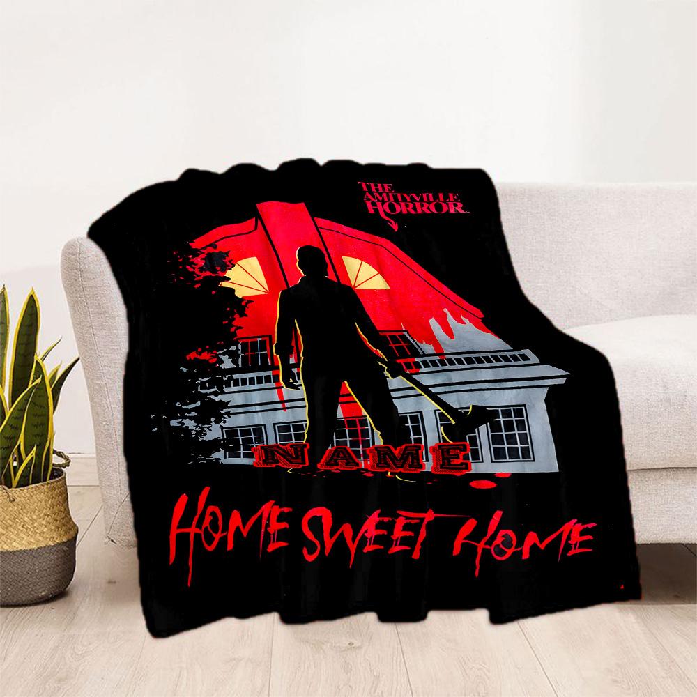 Horror House Welcome Customize Your Name Blanket Multi-purpose Customizable Blanket Warmthful Decor Great for Living Room Home Decor Nap Couch