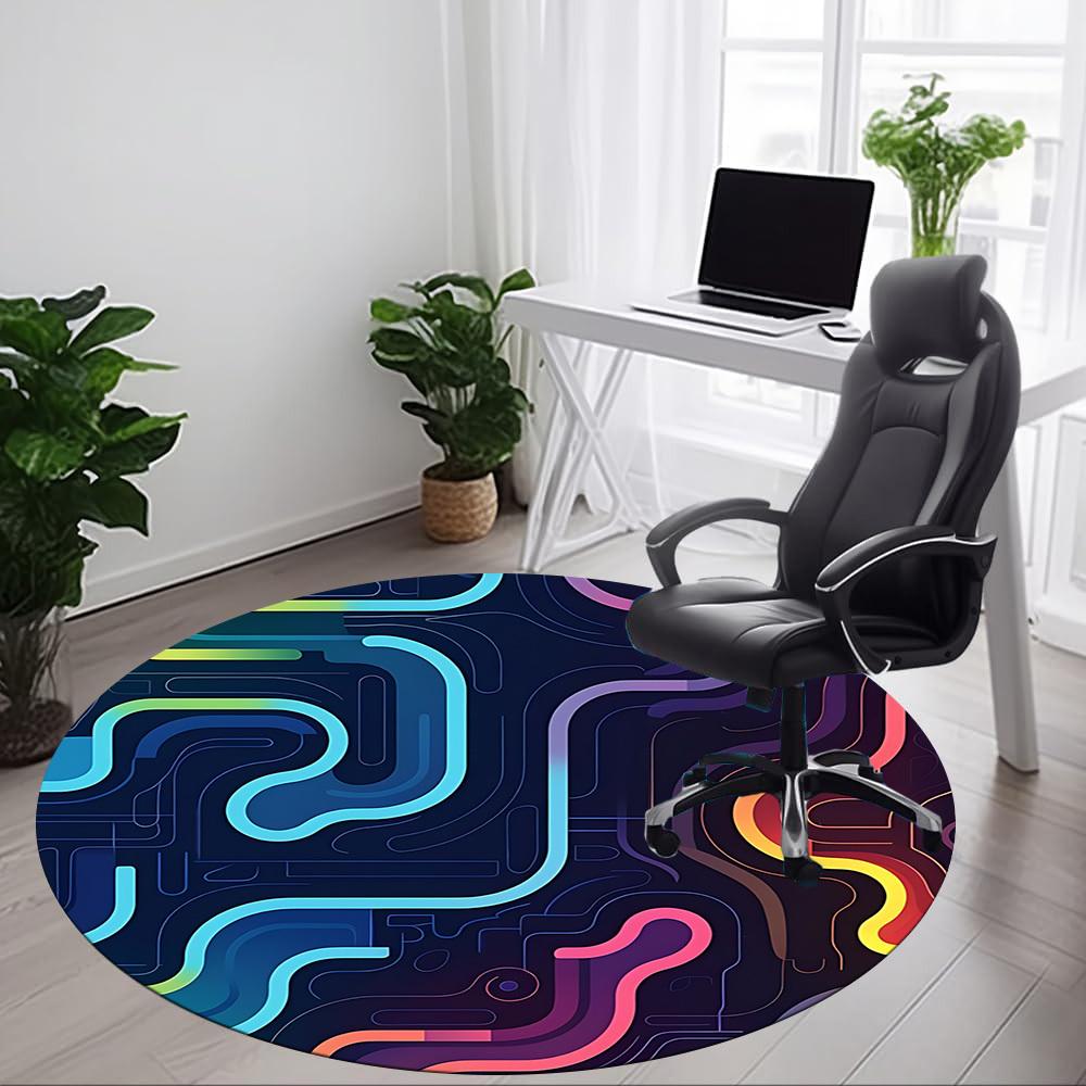 1pc Neon Electronic cyber Office Round Area Rug, Indoor Mat Suitable For Office, Under Office Chairs Bedroom Living Room Home Decor, Room Deco