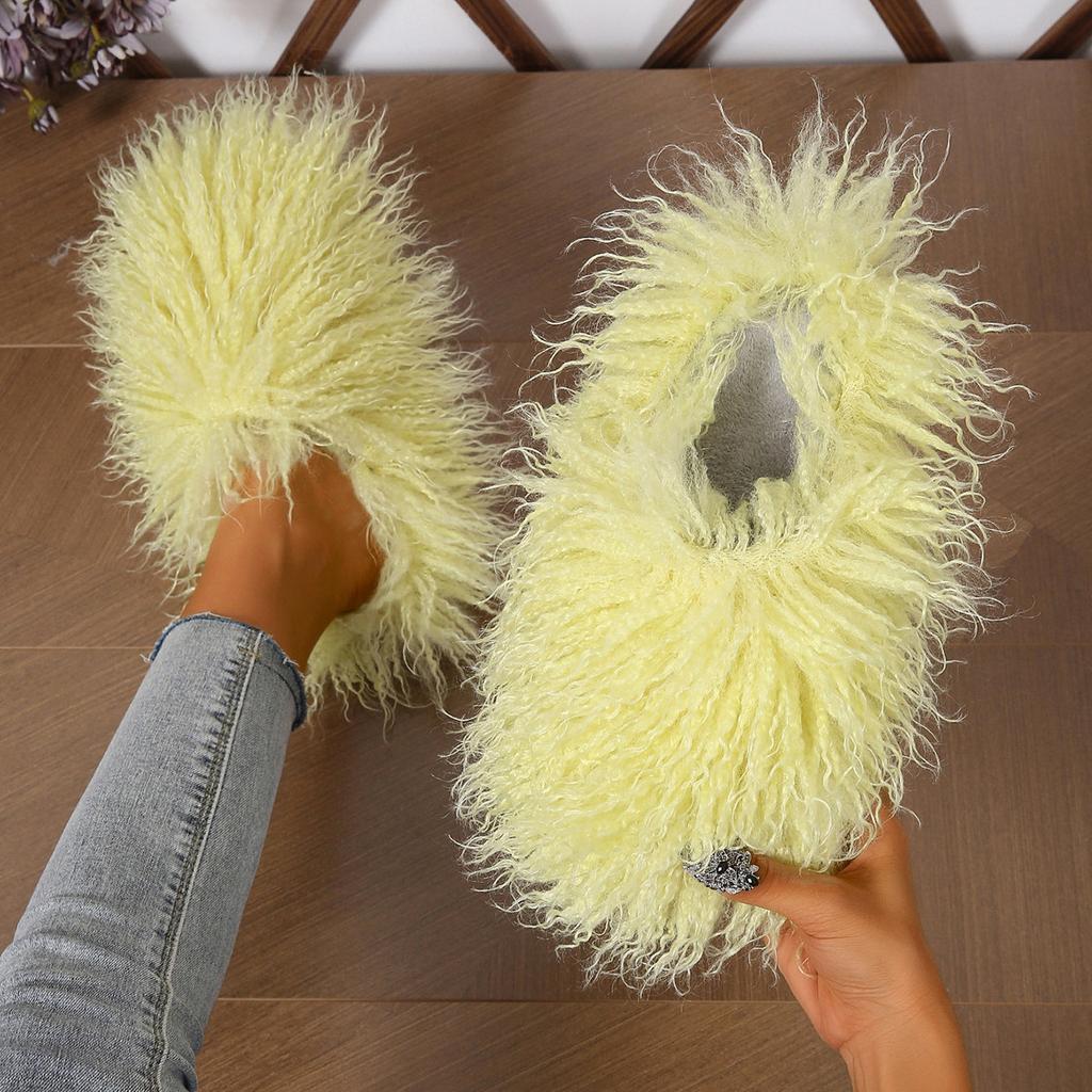 Fashion New Women's Wool winter Slippers Wool Home Warmth Flat Bottom Non slip Sleeve Durable Sandals Fashion Large size Slippers 36-46