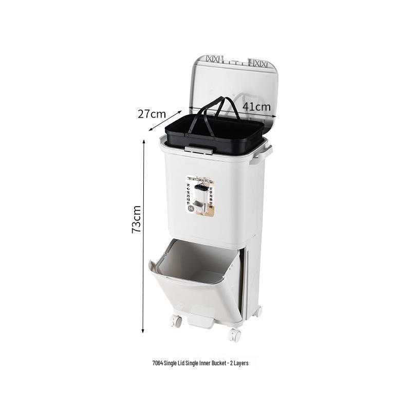 2026 Large-Capacity Kitchen Trash Can with Lid, Double Layer for Dry & Wet Waste Separation