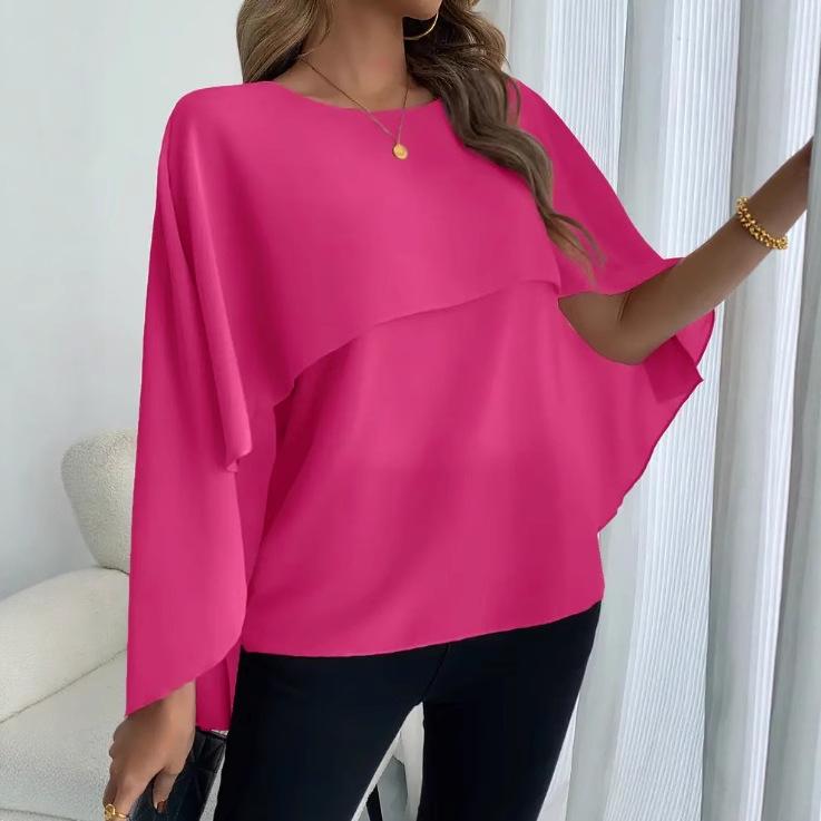 European and American Women's Versatile Layered Cape Sleeve Chiffon Blouse