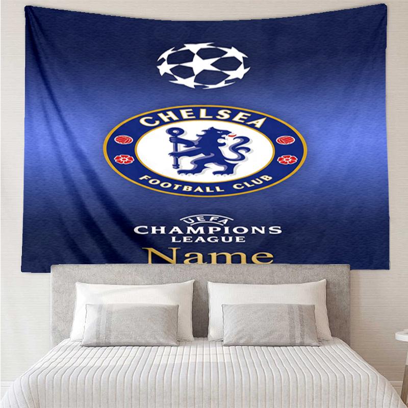 Custom Name Chelsea Football Club Print Tapestry, Backdrop, Easy Setup, Ideal for Bedroom, Office & Living Room, with Aesthetic Wall Hanging Decor.