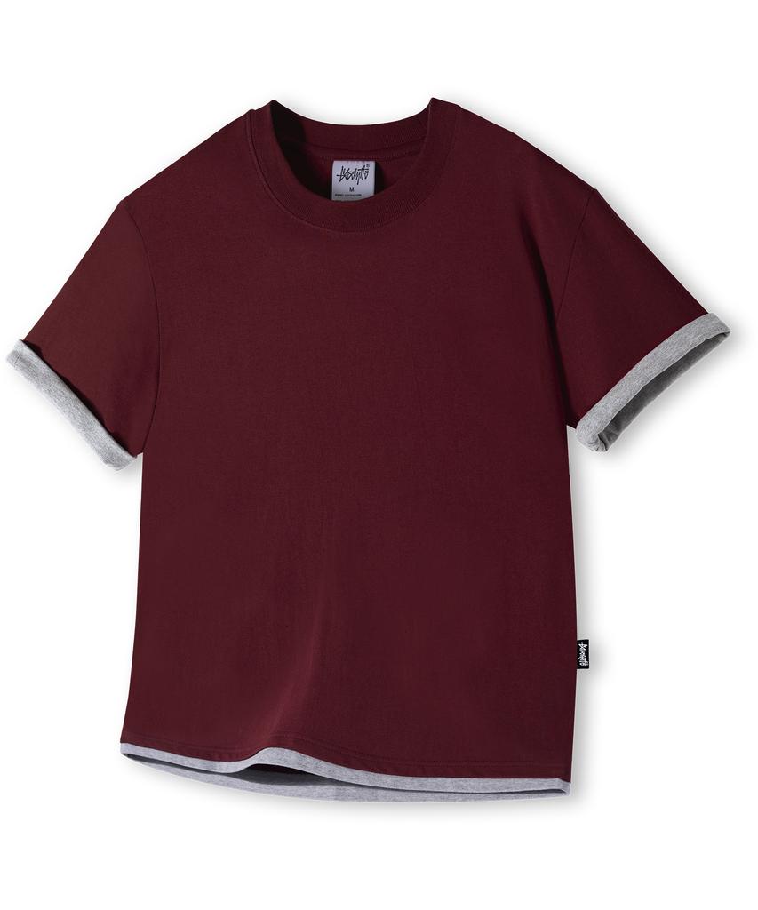 Yosemiti Color Block Roll-Up Layered Short Sleeve Tee Yt-3Y31