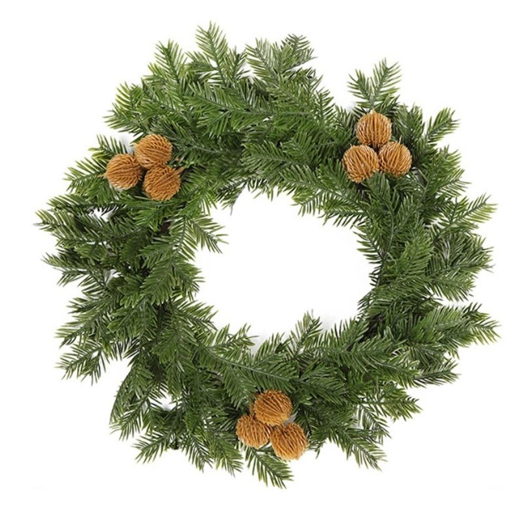 Round Green Artificial Wreath Christmas Garland for Front Door Outside Decor