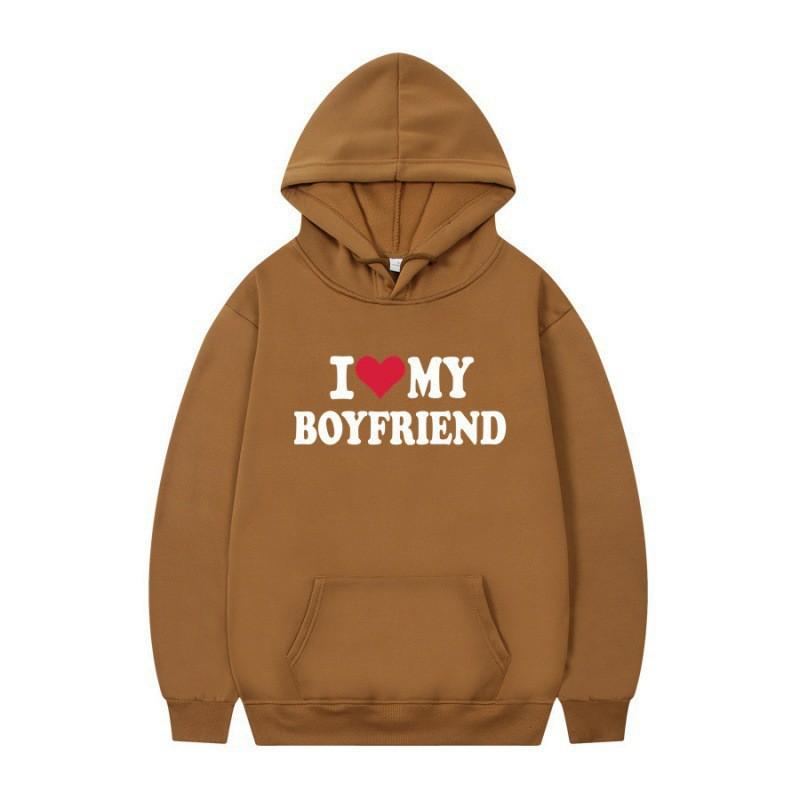 Herren Gothic Streetwear Kapuzenpullover Mit I LOVE MY BOYFRIEND Aufdruck Langarm Lockerer Schnitt