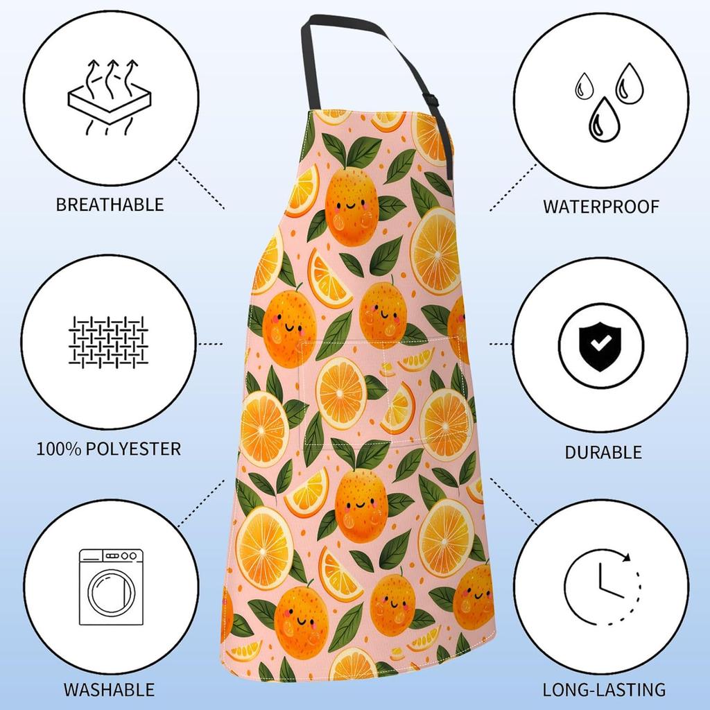 Cute Orange Citrus Apron for Women,28x33in,Fruit Kitchen Aprons with 2 Pockets,Oxford Fabric,Sweet Adjustable Apron for Cooking Baking Gardening