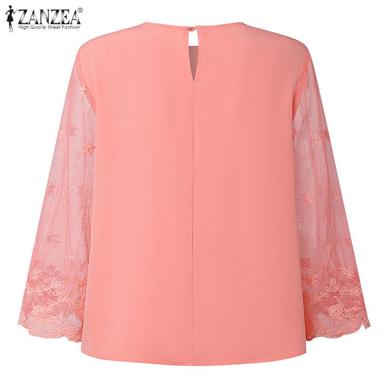ZANZEA Womens Casual Embroidery Lace Patchwork Loose 3/4 Sleeve Blouse