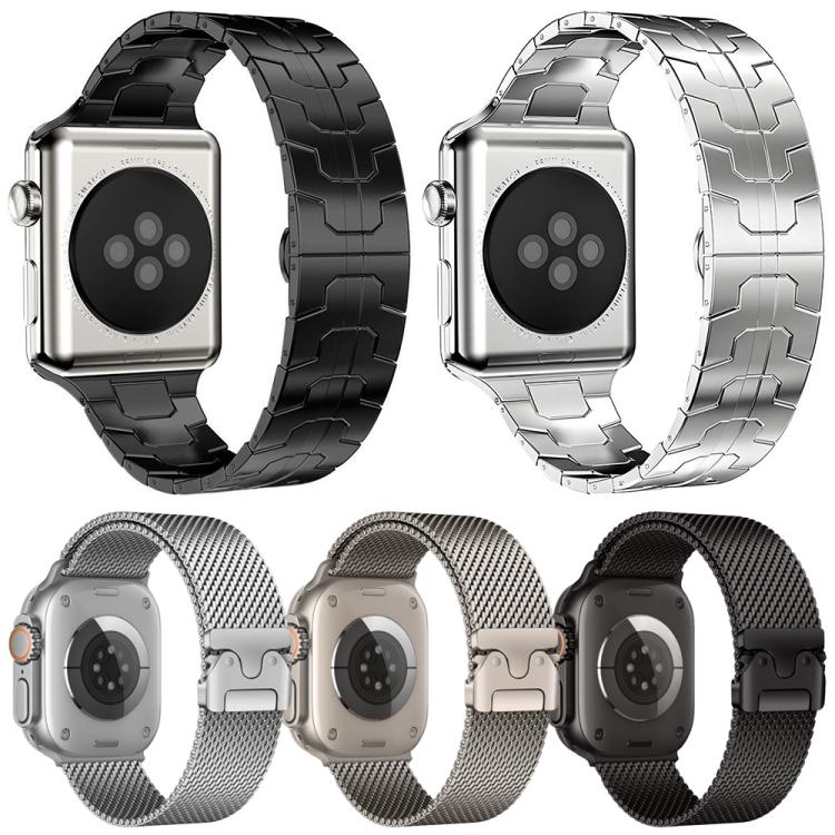 5‑Pack Umbrella‑Buckle Milanese & Butterfly‑Buckle Stainless‑Steel Watch‑Band Strap, Adjustable Wrist‑Bracelet Accessory For Apple Watch 38‑49mm
