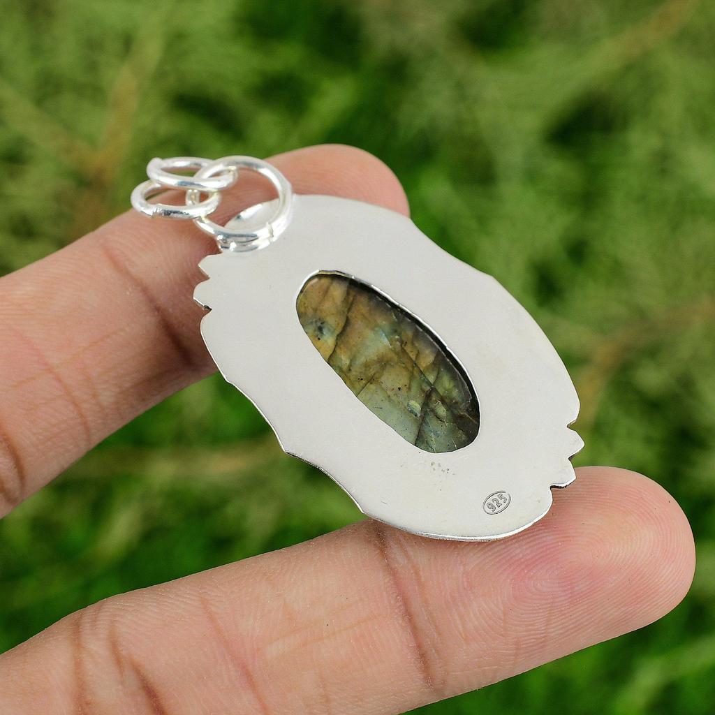 Daughters Day Deal 925 Sterling Silver Natural Labradorite Bezel Pendant Jewelry