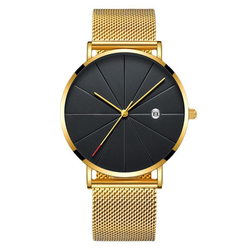 Men'S Large Surface Hands Simple Rice Line Date Mesh Strap Watch Creative Quartz Stainless Steel Watch