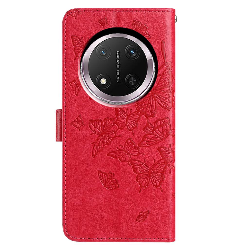 Wallet Stand Case for Honor X9c 5G/X60 Pro 5G/Magic7 Lite 5G Butterfly Imprinted PU Leather Flip Phone Cover with Strap