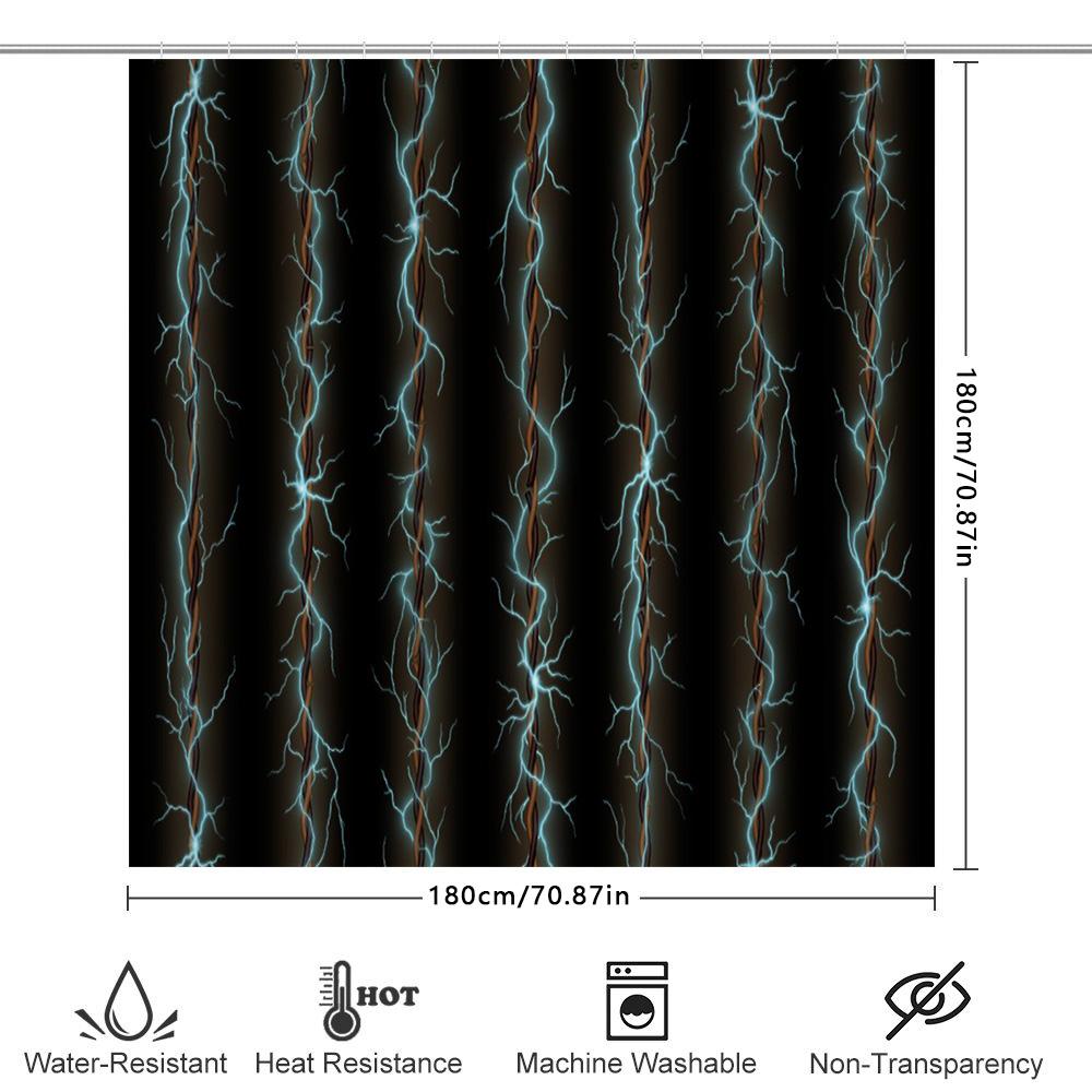 Modern Electric Lightning Shower Curtain Waterproof Fabric Decorative Bath Curtains Black Background With White Stripes In Vario