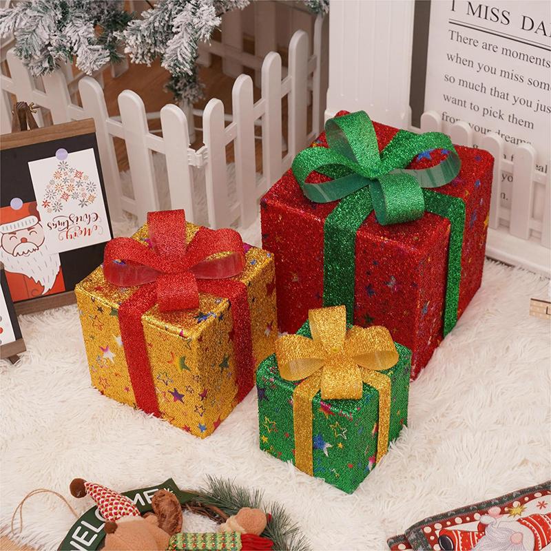 3Pcs LED Gift Box String Light Battery Waterproof Christmas Tree Christmas Decorative Lamp Home LED Box Gift Lights Fairy Light