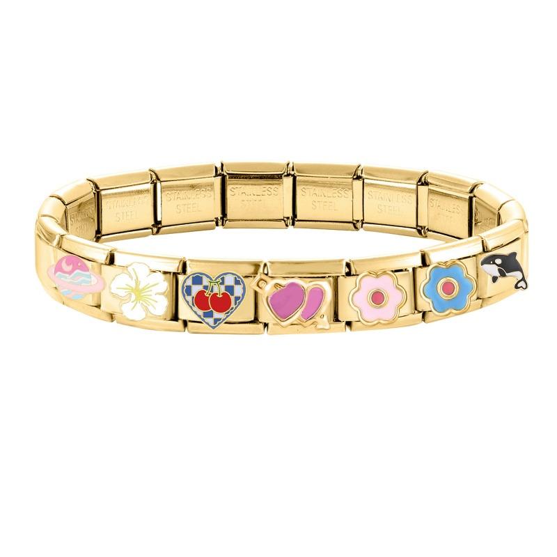 Cute Cats Heart Planet Whale Flowers Gold Color Italian Charm Links Fit 9mm Stainless Steel Bracelet Women Jewelry DIY Making