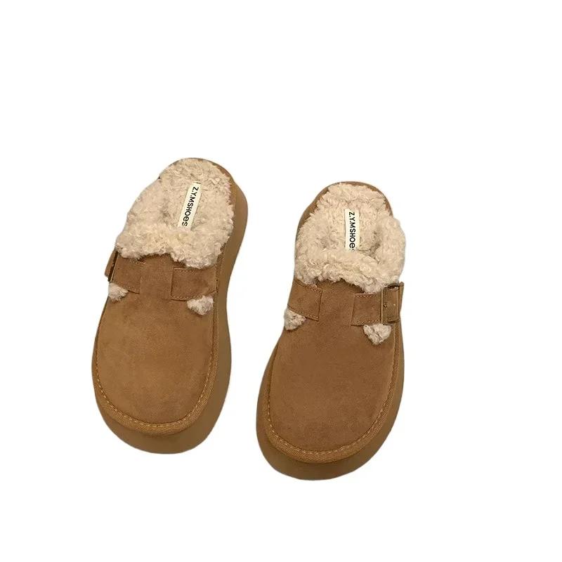 2024 Women Casual Shoes Winter New Korean Style Soft Bottom Anti-slippery Versatile Chic Elegant Plush Keep Warm Leather Shoes