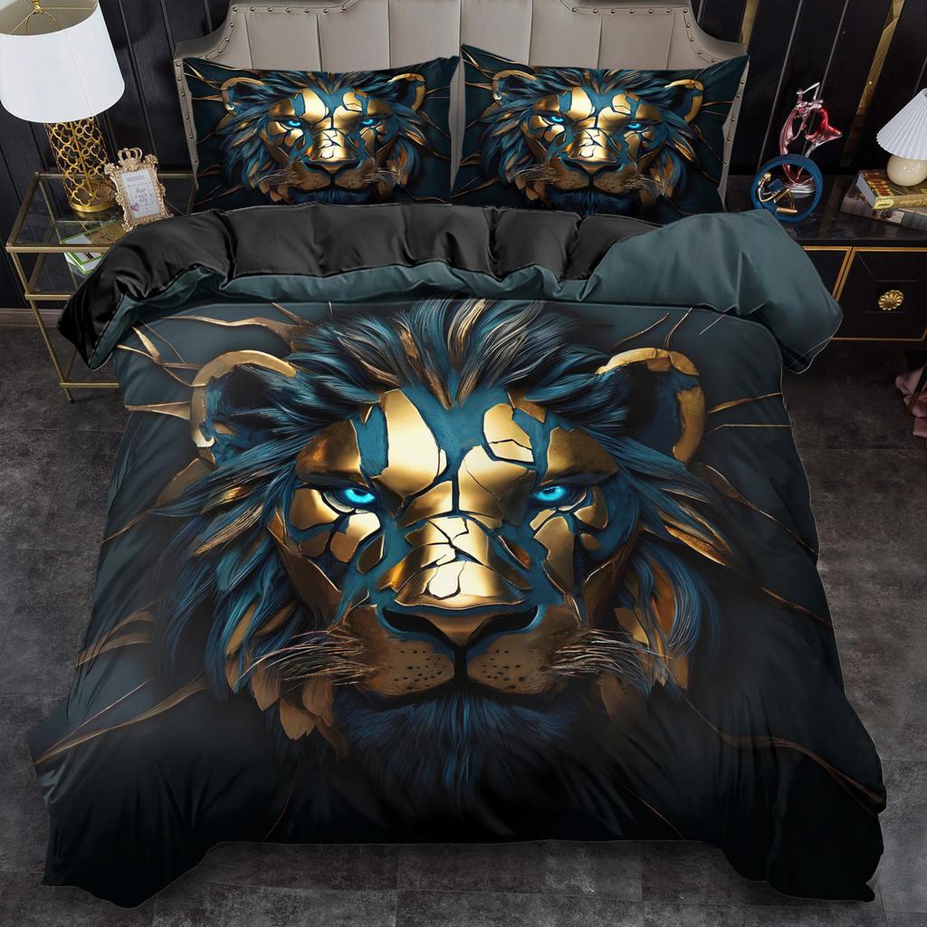 3Pcs Lion Bedding Set 3D Printed Single Queen Size Duvet Cover Set For Kids Adult Bedroom Home Decor Machine-Washable