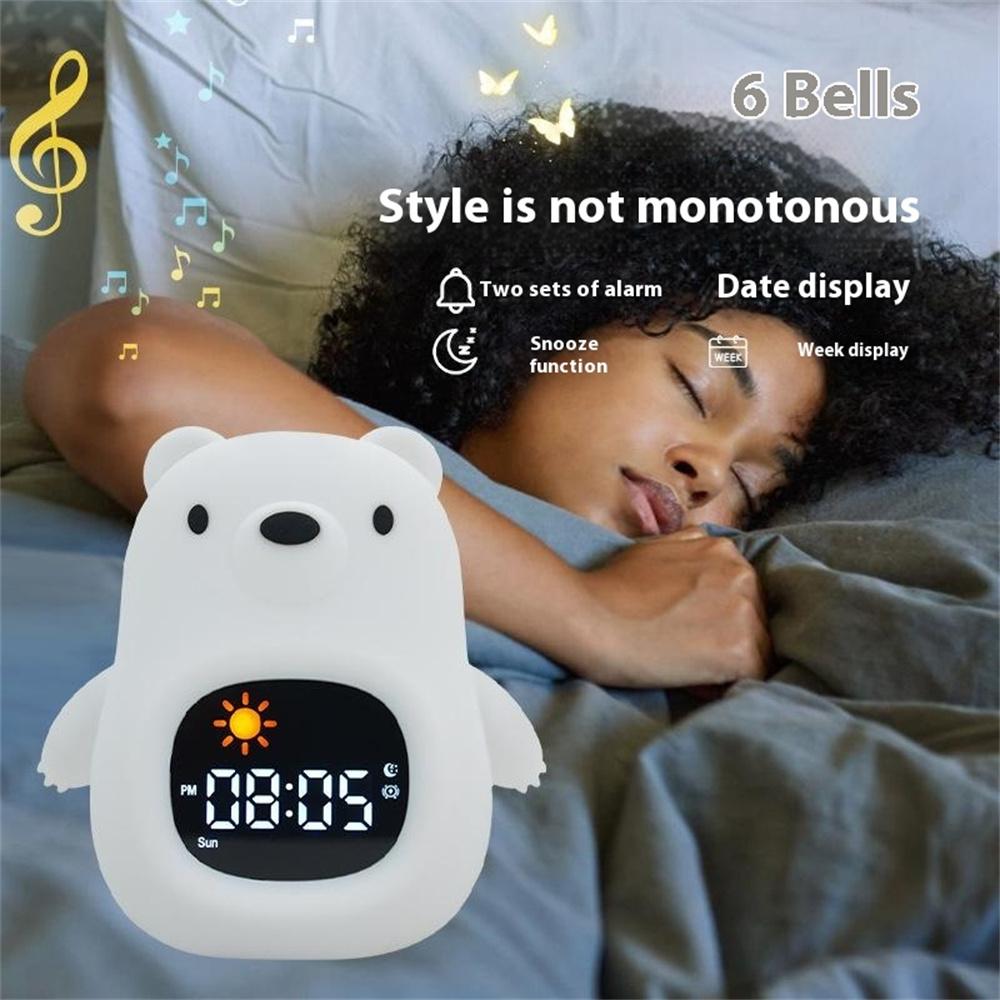 

JL-821 White Bear Shape White Noise Alarm Clock Sleep Bedside Lamp Tap Control Night Light A