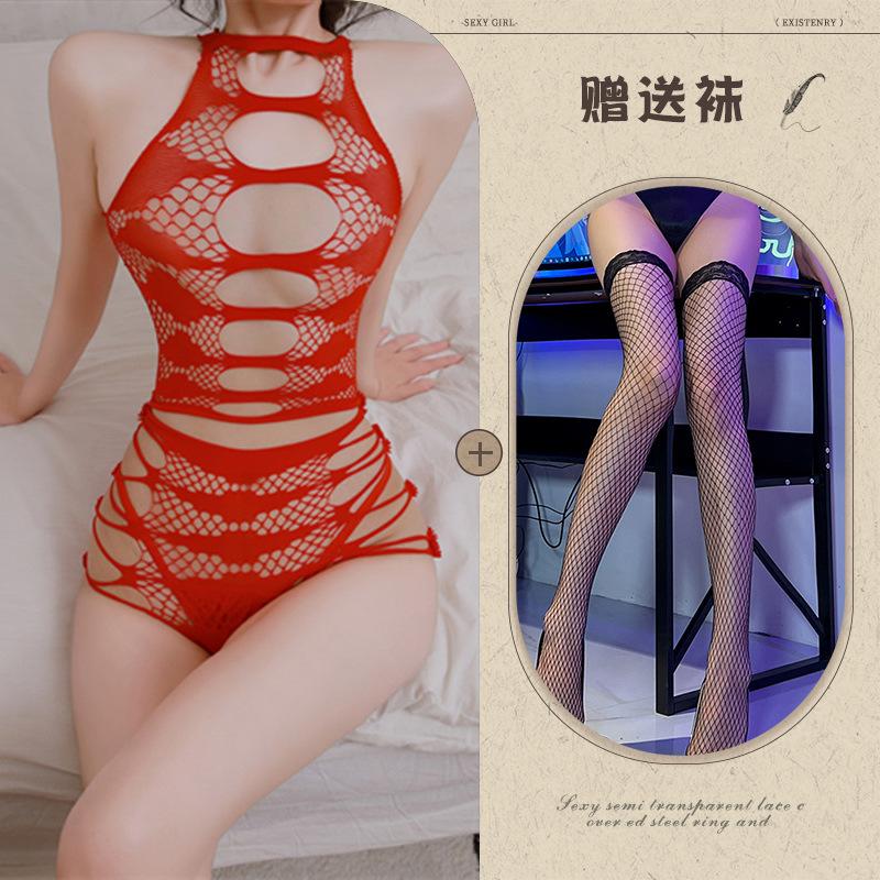 Sex underwear sexy perspective hollow tear large size hip wrap free net suit