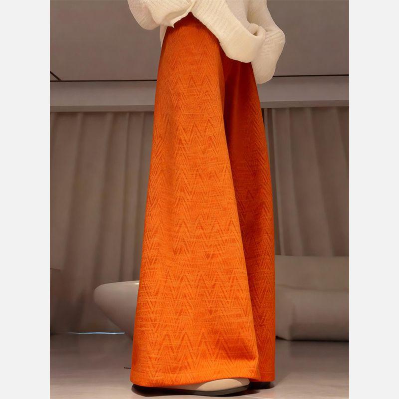 

High-Waisted Orange Herringbone Wide-Leg Pants: Unique Autumn/Winter Bright Color, Straight, Loose, Long Trousers for 2025 2X-Large