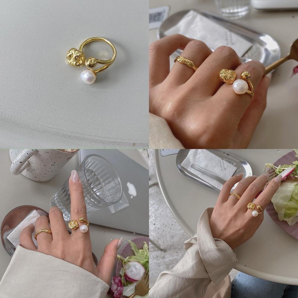 Trendy Korean Pearl Statement Ring For Women Retro Inspired Unique Design Adjustable Size