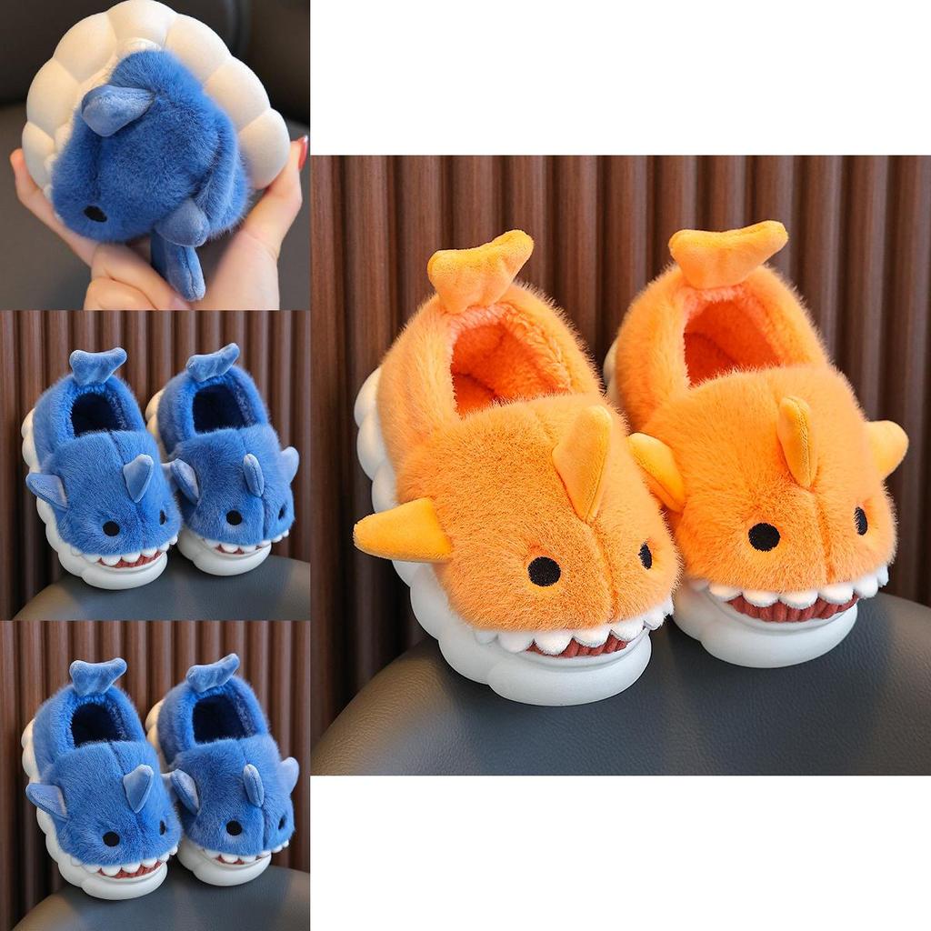 Adorabili Pantofole da Casa a Forma di Squalo Cartone Animato Per Bambini Antiscivolo Calde Scarpe da Casa Invernali