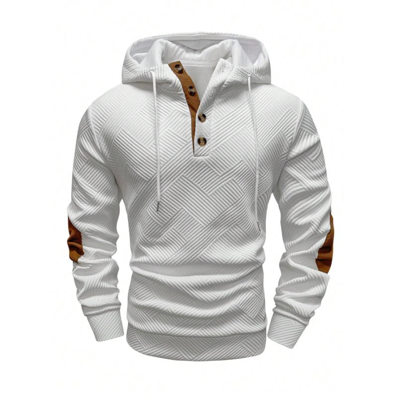 Autumn and Winter Men's Solid Color Jacquard Hooded Sweatshirt Loose Sports Casual Top Jacket