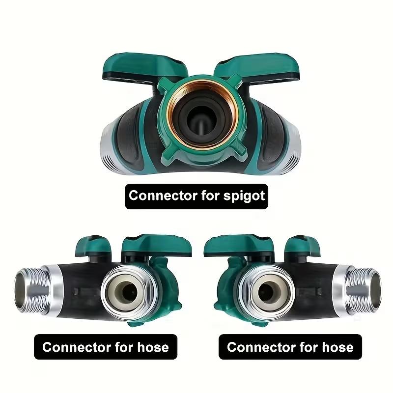 2-Way Hose Splitter with 2 Valves,  Water Pipe Diverter Double Outlet Y Connector with Individual Shut Off Valve,Suitable for Outdoor Garden Watering