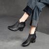 Johnature Hollow Out Boots Round Toe Breathable Back Zipper Genuine Leather Sandals Retro Mid Heel Women's Shoes