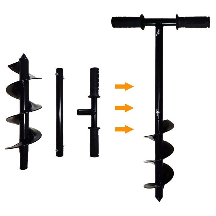 Tarière manuelle 10x60 cm – Bêche hélicoïdale noire pour bulbes et plantation